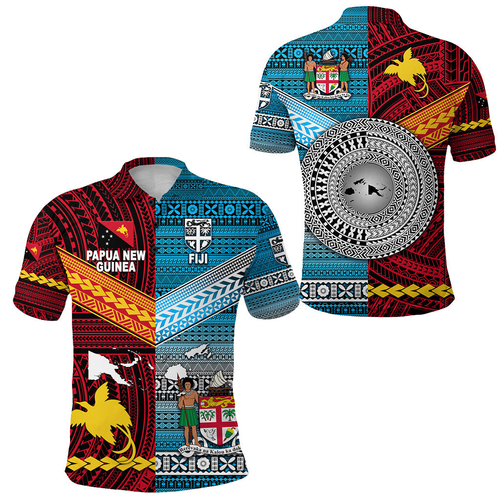 Papua New Guinea Fiji Polo Shirt Polynesian and Tapa Together Bright Color LT8 Unisex Red - Polynesian Pride