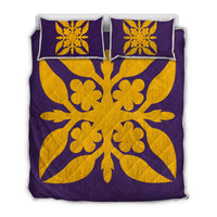 Hawaiian Royal Pattern Quilt Bed Set - Purple And Gold - G1 Style - AH Art - Polynesian Pride