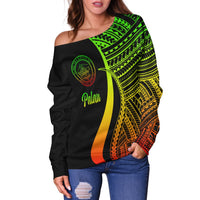 Palau Women's Off Shoulder Sweater - Reggae Polynesian Tentacle Tribal Pattern Crest - Polynesian Pride