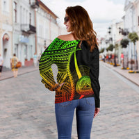 American Samoa Custom Personalised Women's Off Shoulder Sweater - Reggae Polynesian Tentacle Tribal Pattern - Polynesian Pride