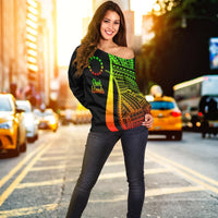 Cook Islands Women's Off Shoulder Sweater - Reggae Polynesian Tentacle Tribal Pattern - Polynesian Pride