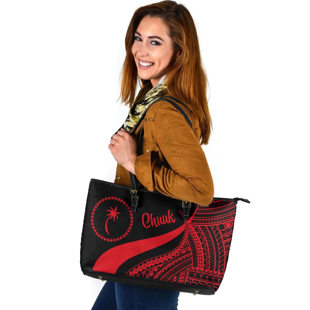Chuuk Large Leather Tote Bag - Red Polynesian Tentacle Tribal Pattern Red - Polynesian Pride