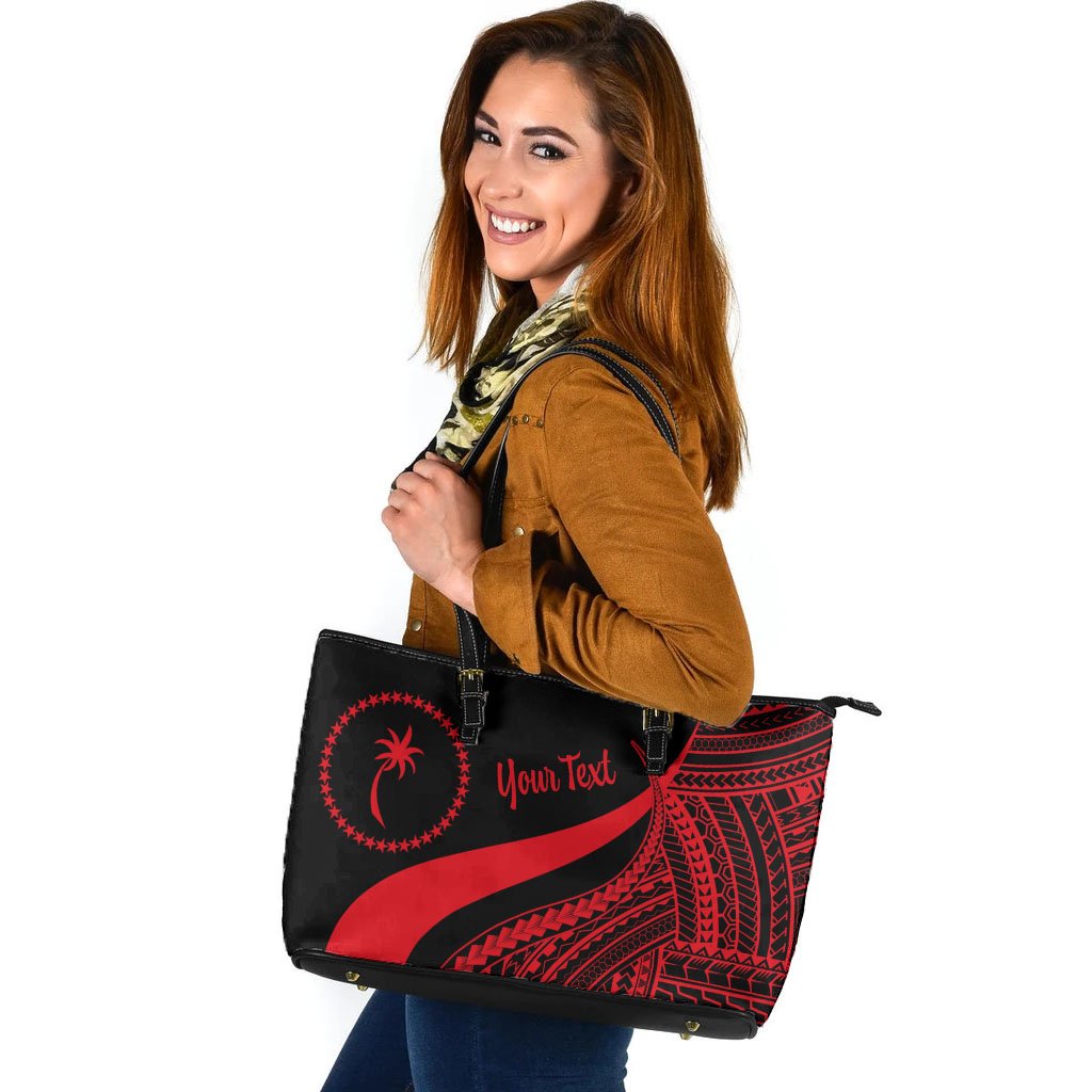 Chuuk Custom Personalised Large Leather Tote Bag - Red Polynesian Tentacle Tribal Pattern Red - Polynesian Pride