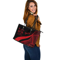 Fiji Custom Personalised Large Leather Tote Bag - Red Polynesian Tentacle Tribal Pattern Crest - Polynesian Pride