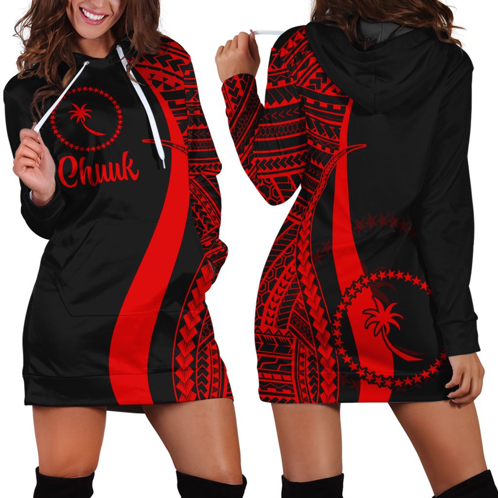 Chuuk Women's Hoodie Dress - Red Polynesian Tentacle Tribal Pattern Red - Polynesian Pride