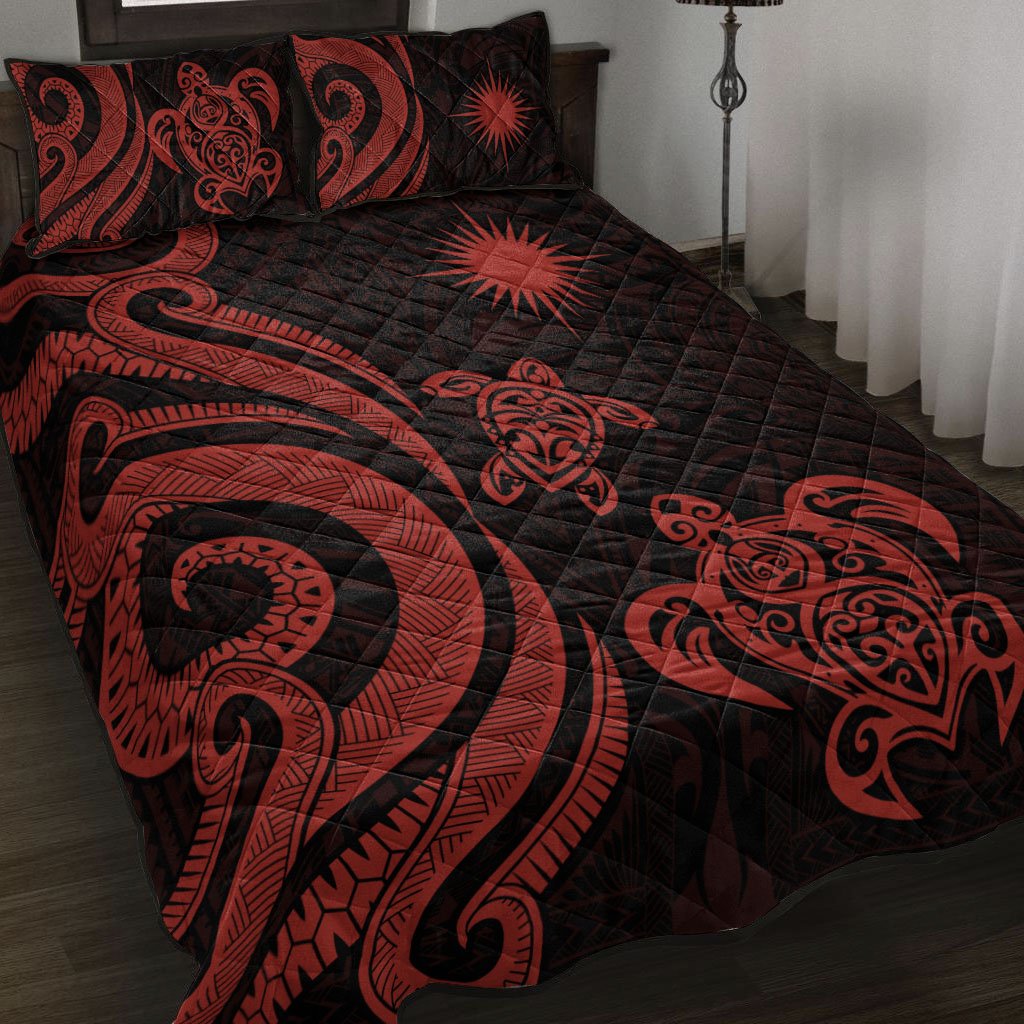 Marshall Islands Quilt Bed Set - Red Tentacle Turtle Red - Polynesian Pride