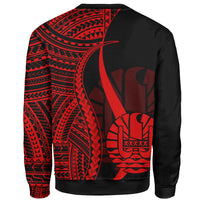 Tahiti Custom Personalised Sweatshirt - Red Polynesian Tentacle Tribal Pattern - Polynesian Pride