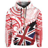 Polynesian Kakau Flag of Hawaii Zip Hoodie Red - Polynesian Pride