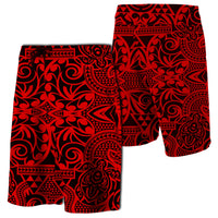 Hawaii Polynesian Tribal Turtle Board Shorts Red Men Red - Polynesian Pride