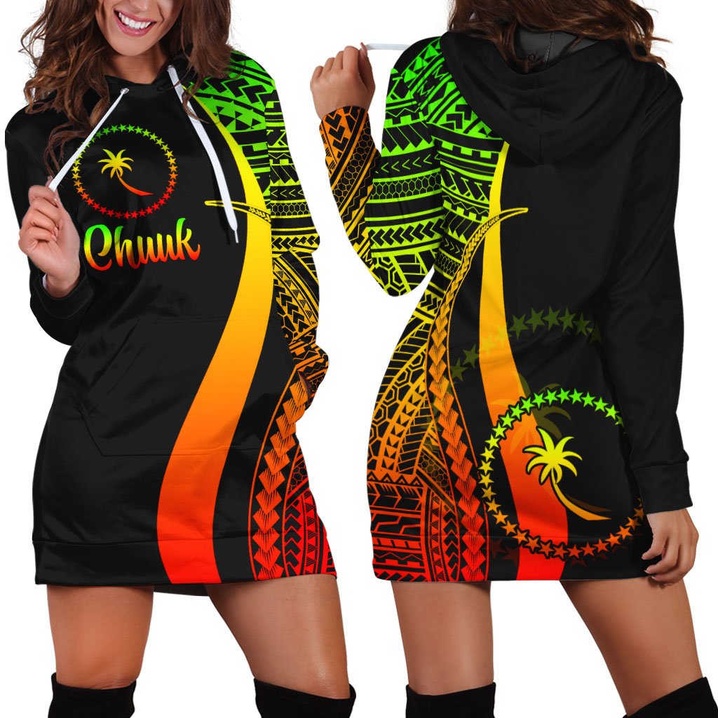 Chuuk Women's Hoodie Dress - Reggae Polynesian Tentacle Tribal Pattern Reggae - Polynesian Pride