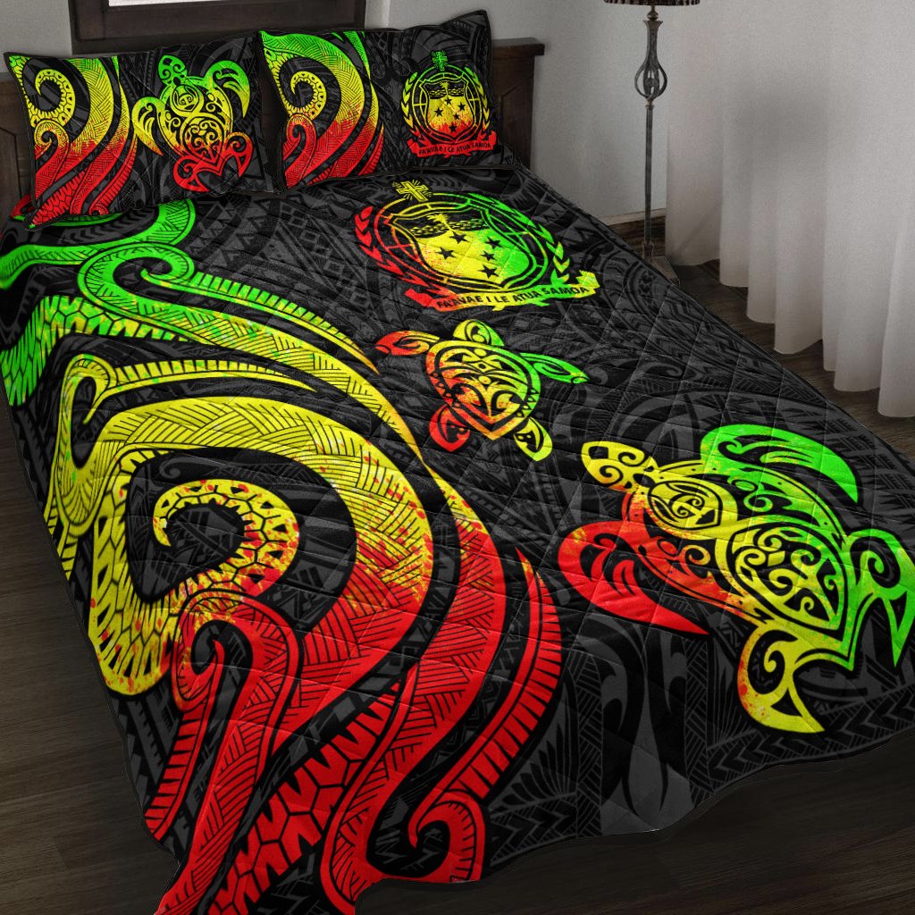 Samoa Quilt Bed Set - Reggae Tentacle Turtle Art - Polynesian Pride