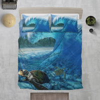 Hawaii Duvet Cover Set - Sea Turtle Wave Blue - Polynesian Pride