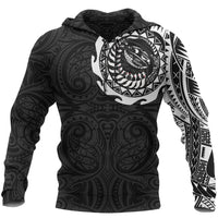 New Zealand Rugby Hoodie, Maori Tattoo Pullover Hoodie Black - Polynesian Pride