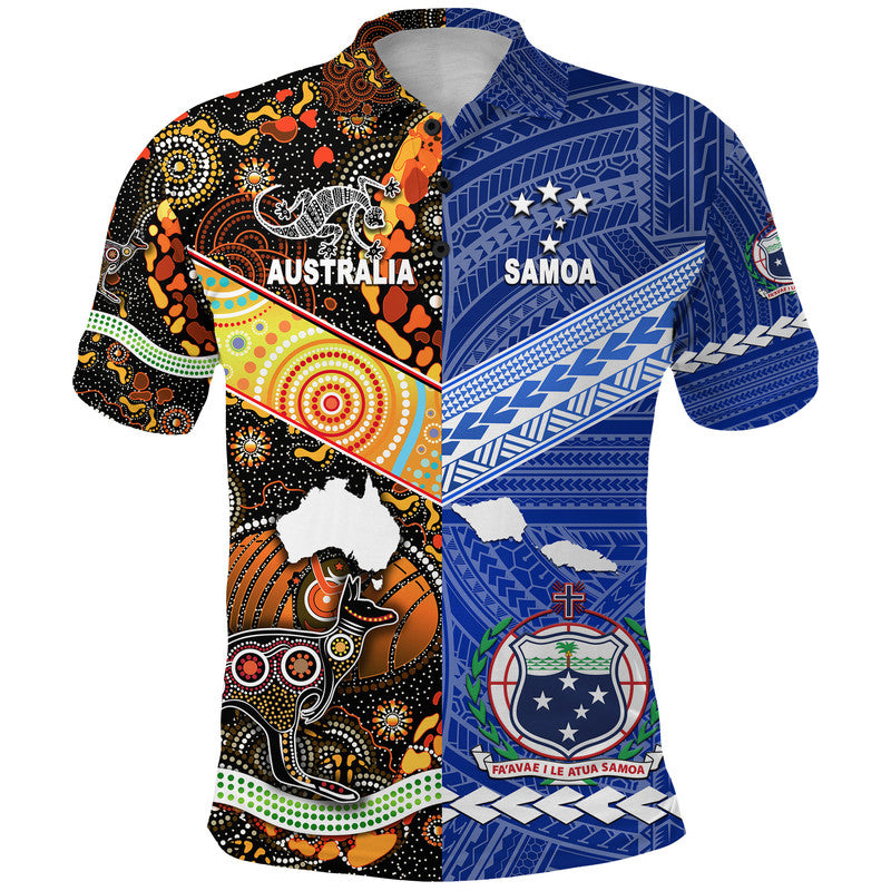 Samoa Australia Polo Shirt Polynesian and Aboriginal Together LT8 Blue - Polynesian Pride