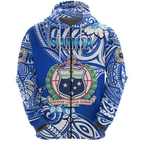 Custom Manu Samoa Rugby Zip Hoodie Unique Vibes Coat of Arms White, Custom Text and Number - Polynesian Pride