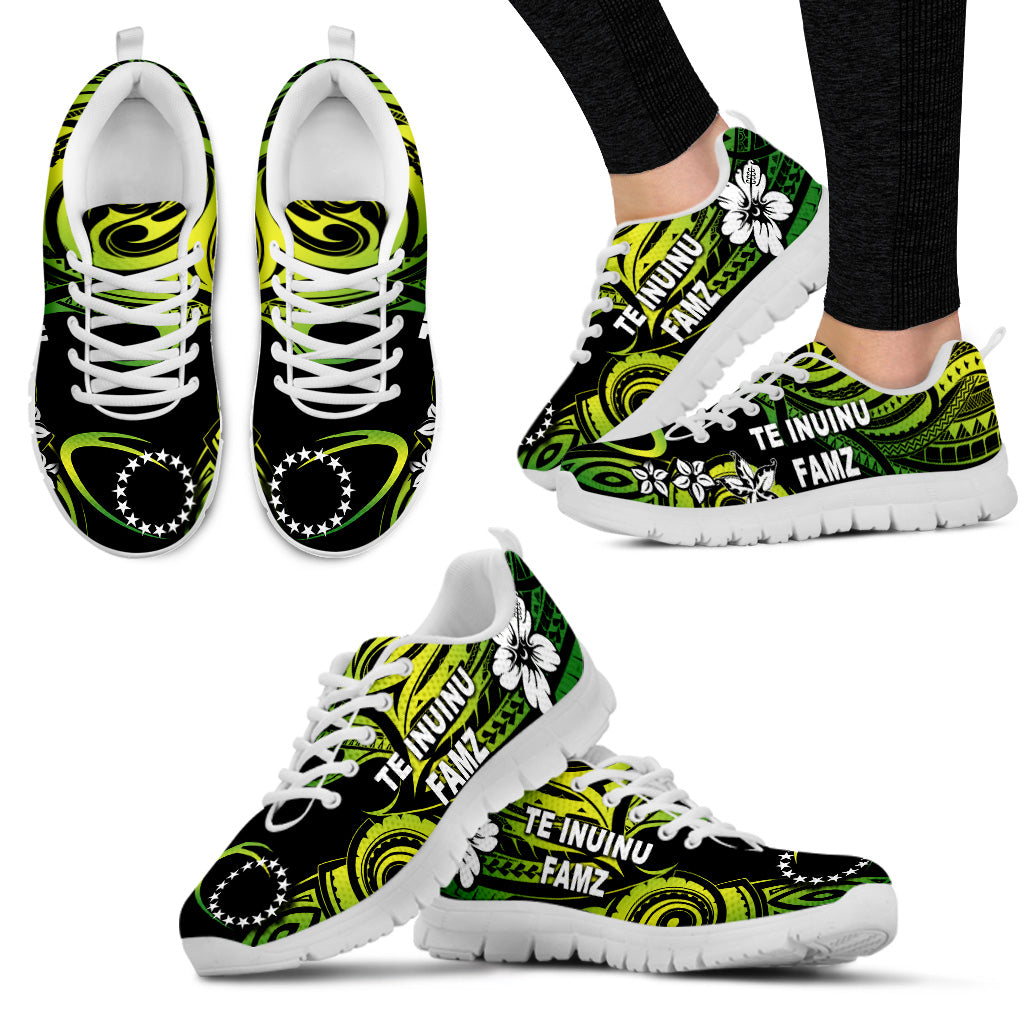TE INUINU FAMZ - Cook Islands Rugby Sneakers Unique Vibes - Green LT8 White - Polynesian Pride