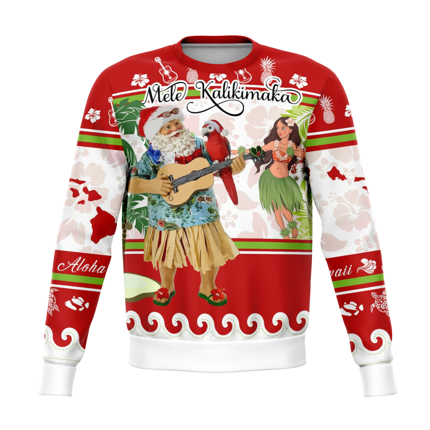 Hawaii Christmas Sweatshirt - Mele Kalikimaka Santa Claus Style 2 Unisex Red - Polynesian Pride