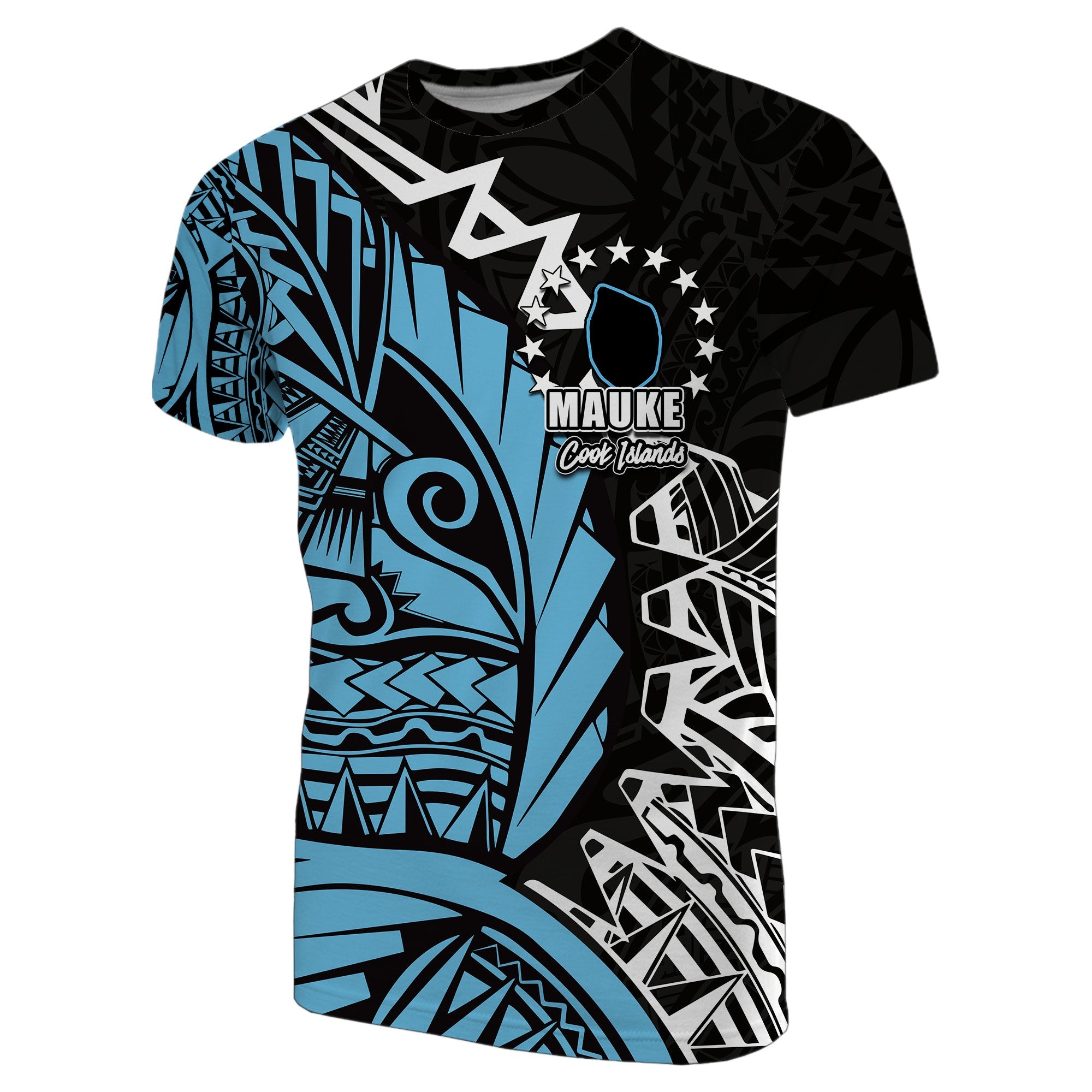 Custom Cook Islands T Shirt Mauke Polynesian Style LT6 Blue - Polynesian Pride