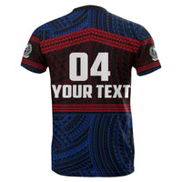 Custom Samoa Rugby Polynesian Patterns T Shirt Blue - Polynesian Pride
