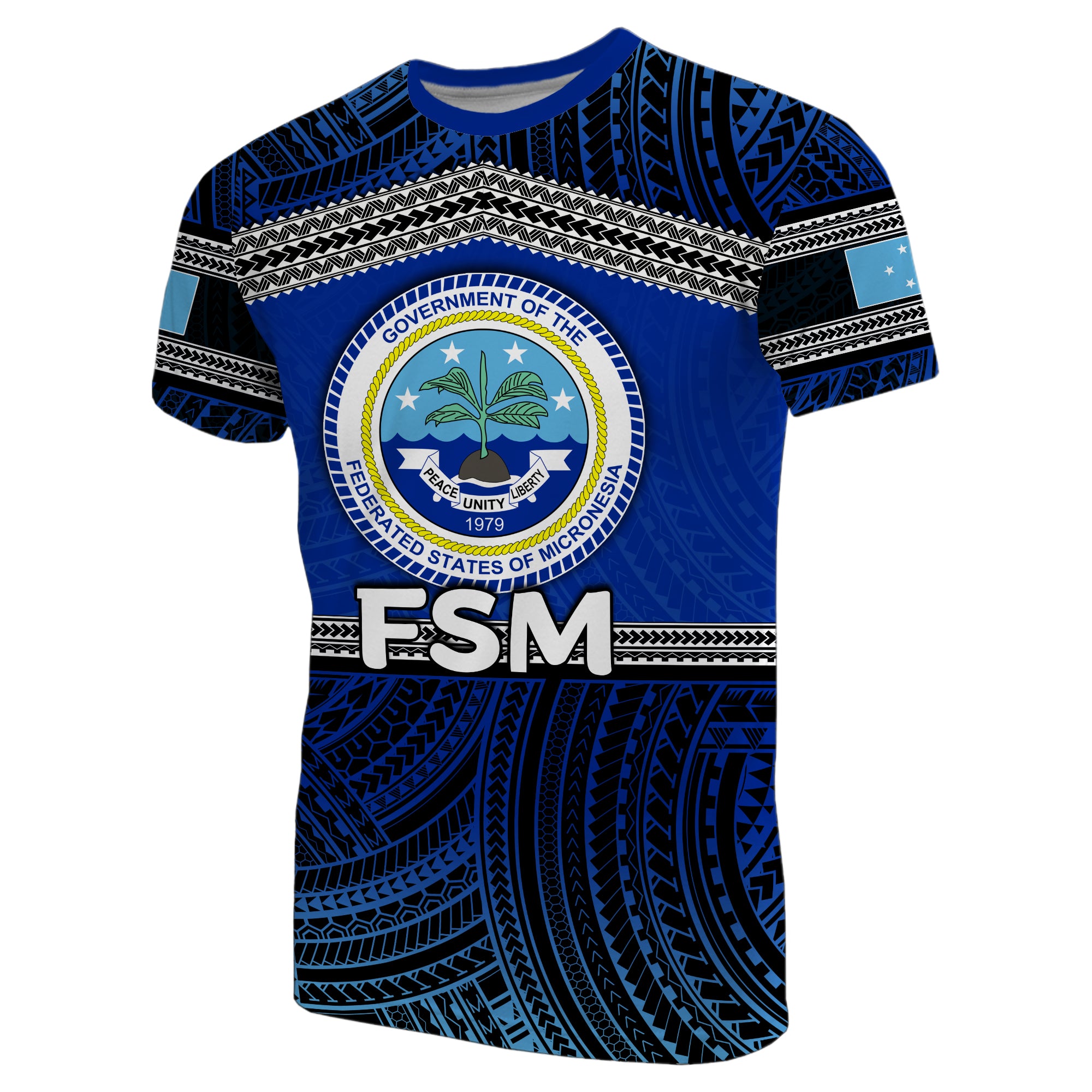 Custom Federated States of Micronesia T Shirt Polynesian Patterns LT6 Unisex Blue - Polynesian Pride