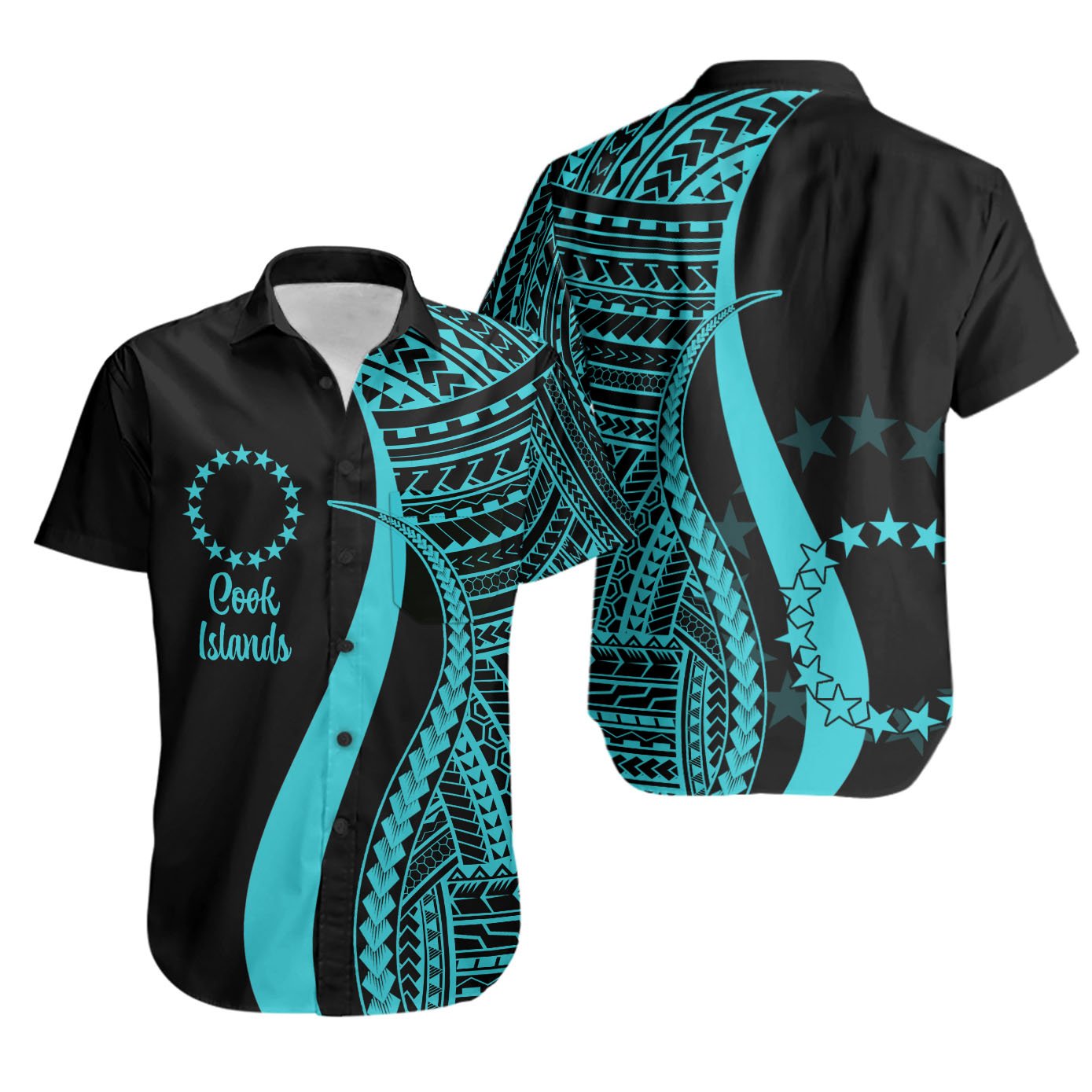 Cook Islands Short Sleeve Shirts - Turquoise Polynesian Tentacle Tribal Pattern Unisex Turquoise - Polynesian Pride