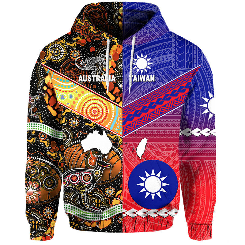 Custom Taiwanese Polynesian and Australia Aboriginal Hoodie Together Gradient Vibes LT8 Pullover Hoodie - Polynesian Pride