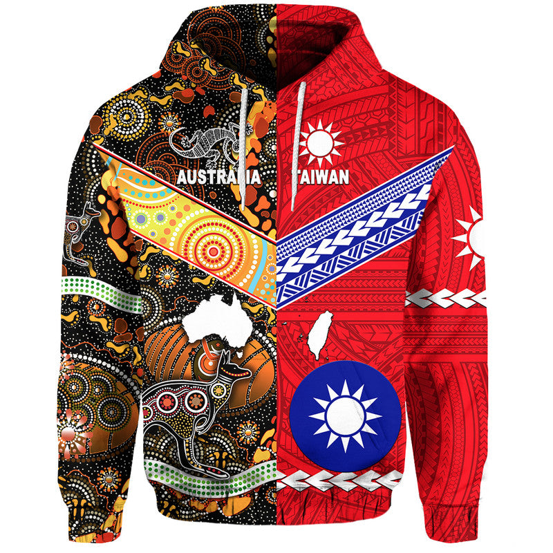 Custom Taiwanese Polynesian and Australian Aboriginal Hoodie Together Red Vibes LT8 Pullover Hoodie - Polynesian Pride
