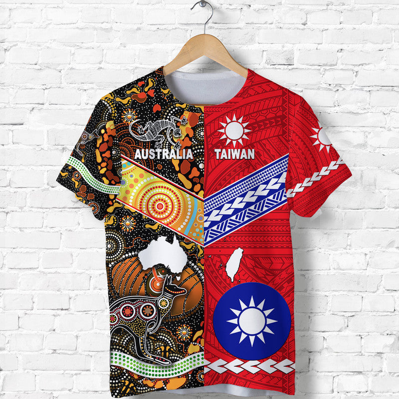 Custom Taiwanese Polynesian and Australian Aboriginal T Shirt Together Red Vibes LT8 - Polynesian Pride