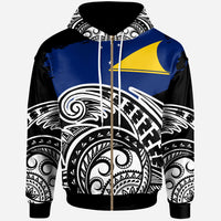 Tokelau Custom Zip Hoodie Ethnic Style With Round Black White Pattern Unisex Black - Polynesian Pride