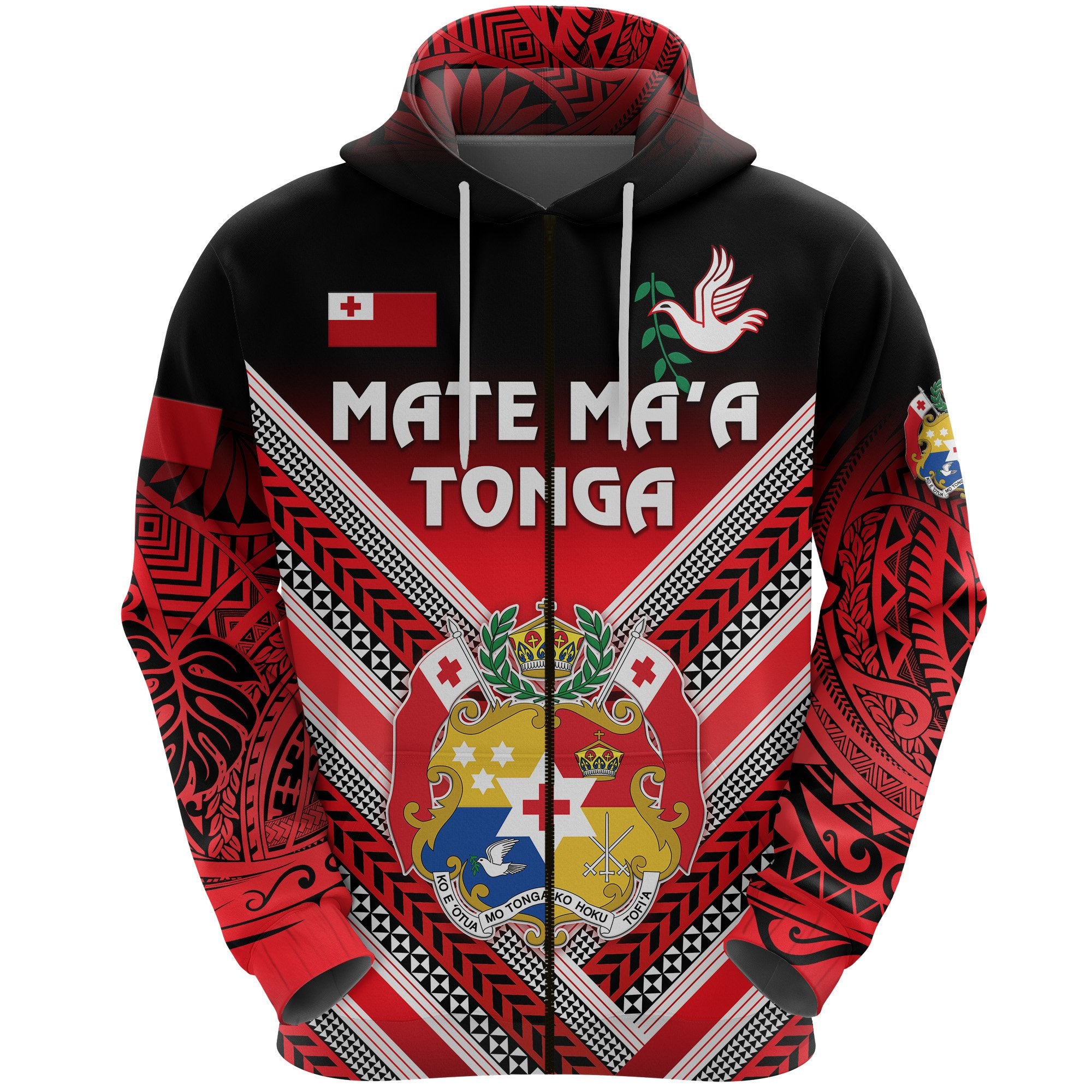 Mate Maa Tonga Rugby Zip Hoodie Polynesian Creative Style Unisex Red - Polynesian Pride