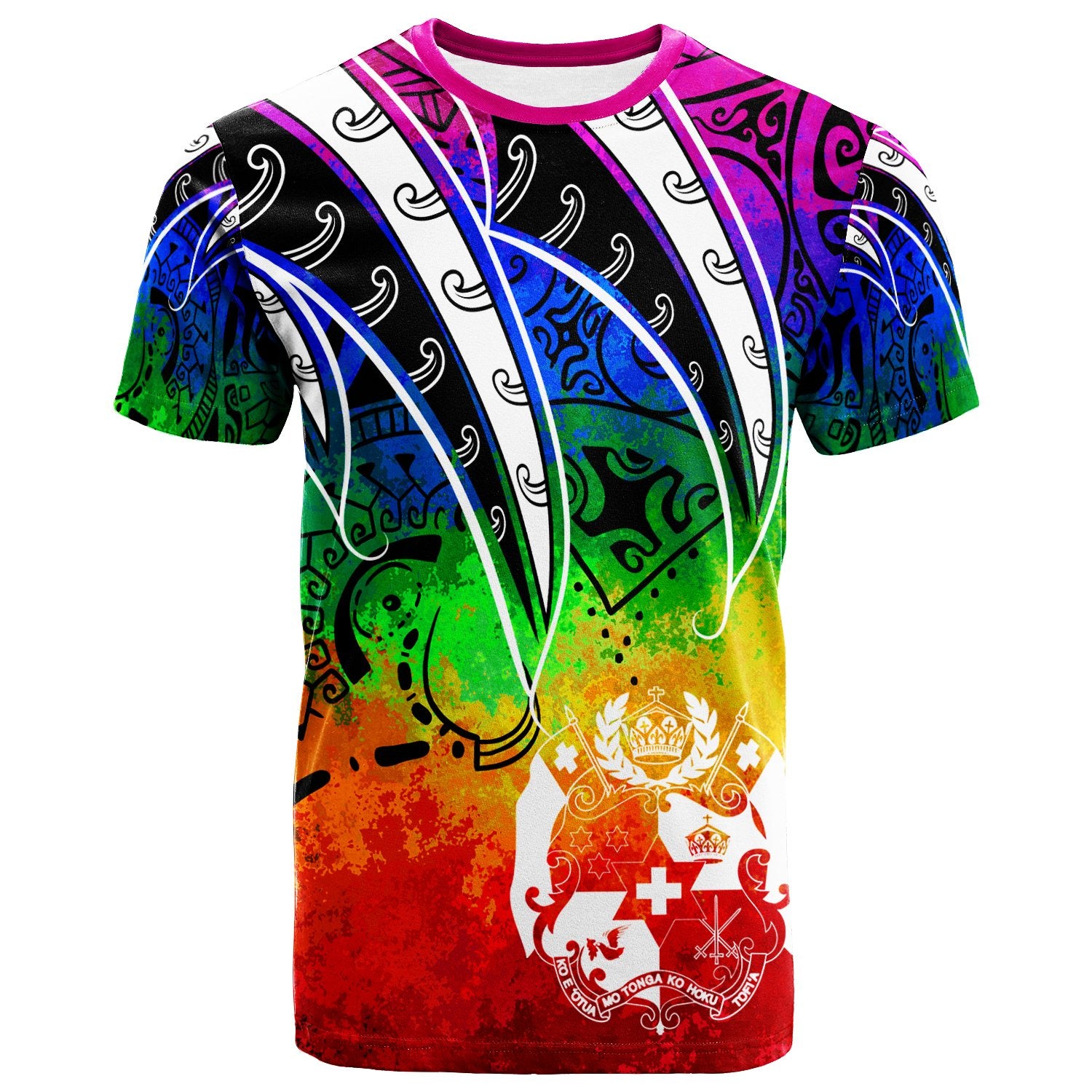 Tonga T Shirt Tropical Leaf Rainbow Color Unisex Rainbow Color - Polynesian Pride