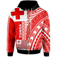 Tonga Zip up Hoodie Unique Barcode White Red Unisex Red - Polynesian Pride