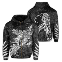 Polynesian Tropic Hula Girl Hibiscus Hawaii Zip Hoodie White Unisex White - Polynesian Pride