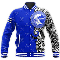 (Personalised) Hawaii Baseball Jacket - Kailua High Tribal Kakau Style Baseball Jacket - AH Unisex Blue - Polynesian Pride