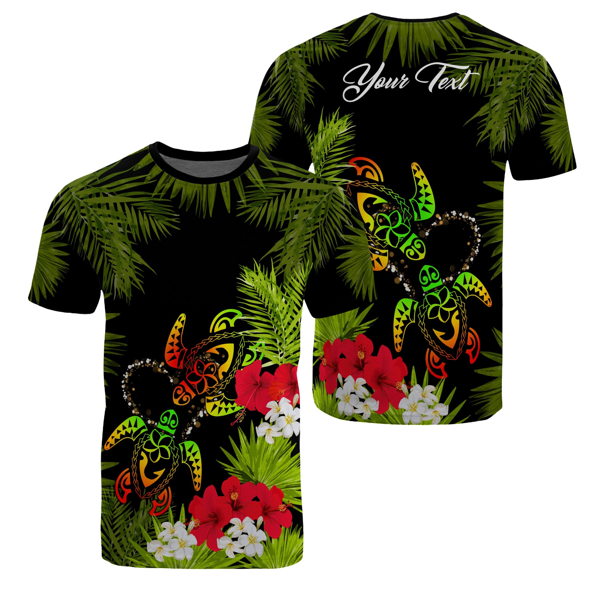 Custom Hawaii Couple Turtle Hibiscus Tropical Valentine T Shirt Levi Style Unisex Black - Polynesian Pride