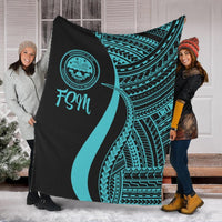 Federated States of Micronesia Premium Blanket - Turquoise Polynesian Tentacle Tribal Pattern White - Polynesian Pride