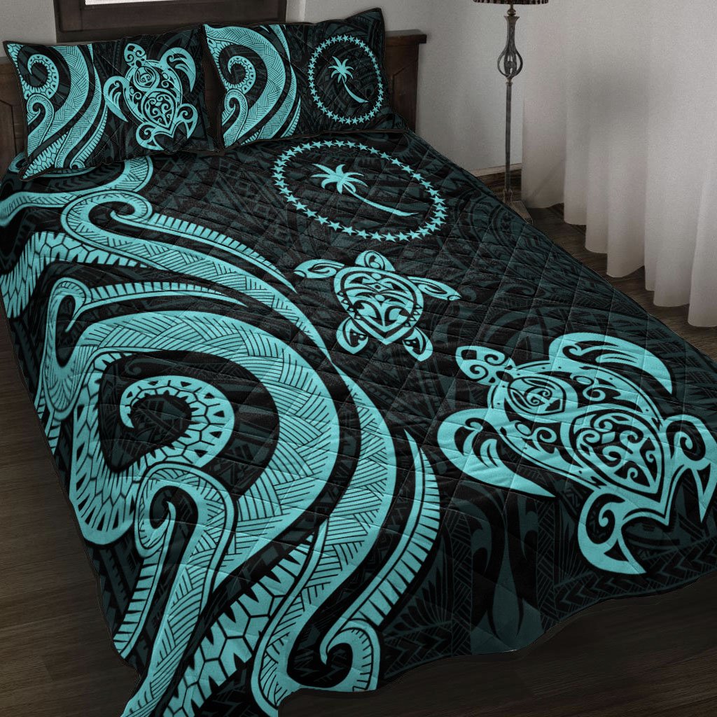 Chuuk Quilt Bed Set - Turquoise Tentacle Turtle Turquoise - Polynesian Pride