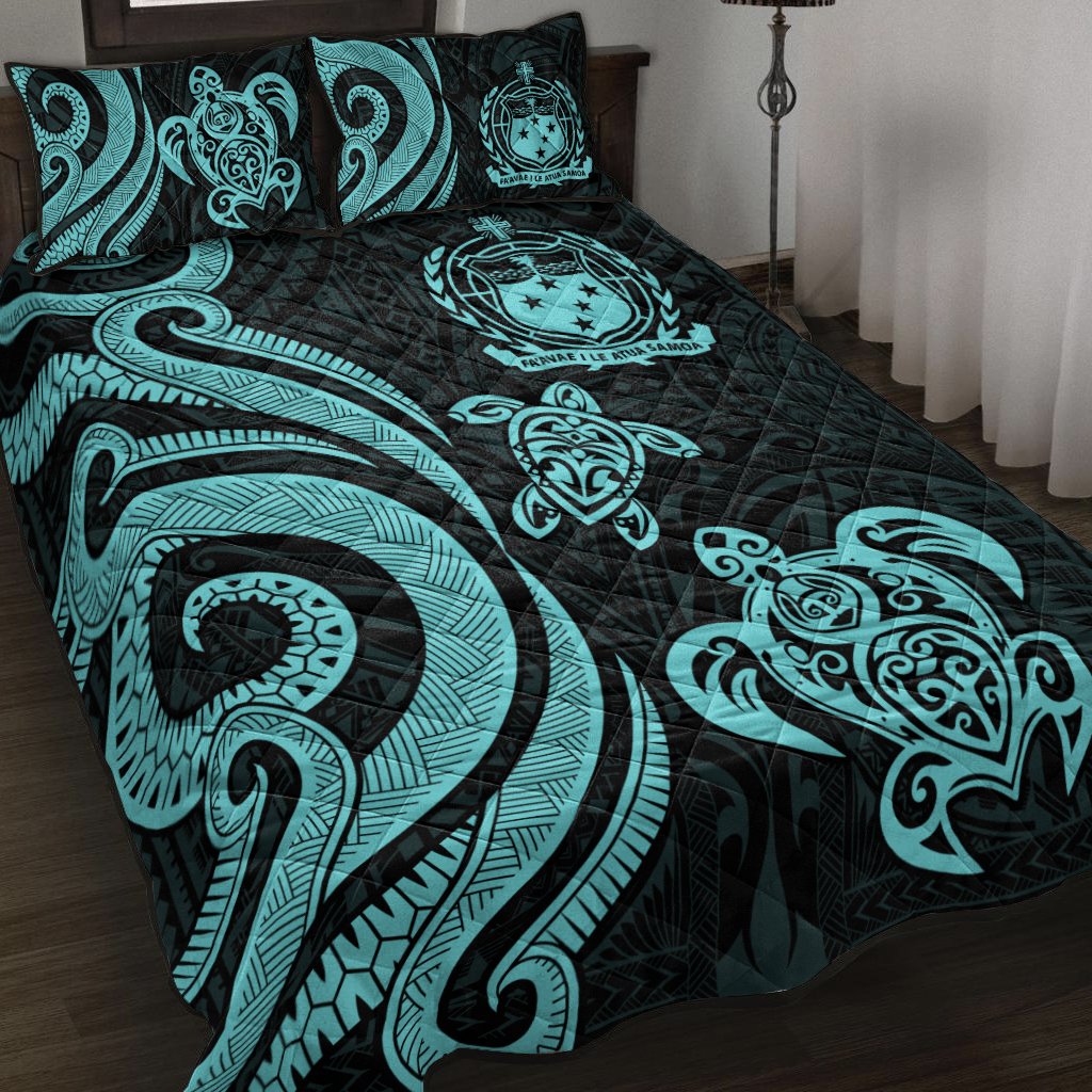 Samoa Quilt Bed Set - Turquoise Tentacle Turtle Turquoise - Polynesian Pride