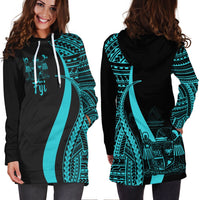 Fiji Women's Hoodie Dress - Turquosie Polynesian Tentacle Tribal Pattern Crest - Polynesian Pride