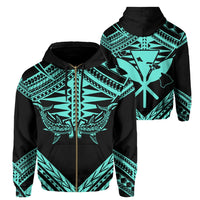 Hawaii Shark Polynesian Kanaka Turquoise Hoodie (Zip up) Candy Style Unisex Black - Polynesian Pride