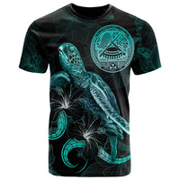American Samoa Polynesian T Shirt Turtle With Blooming Hibiscus Turquoise Unisex Art - Polynesian Pride