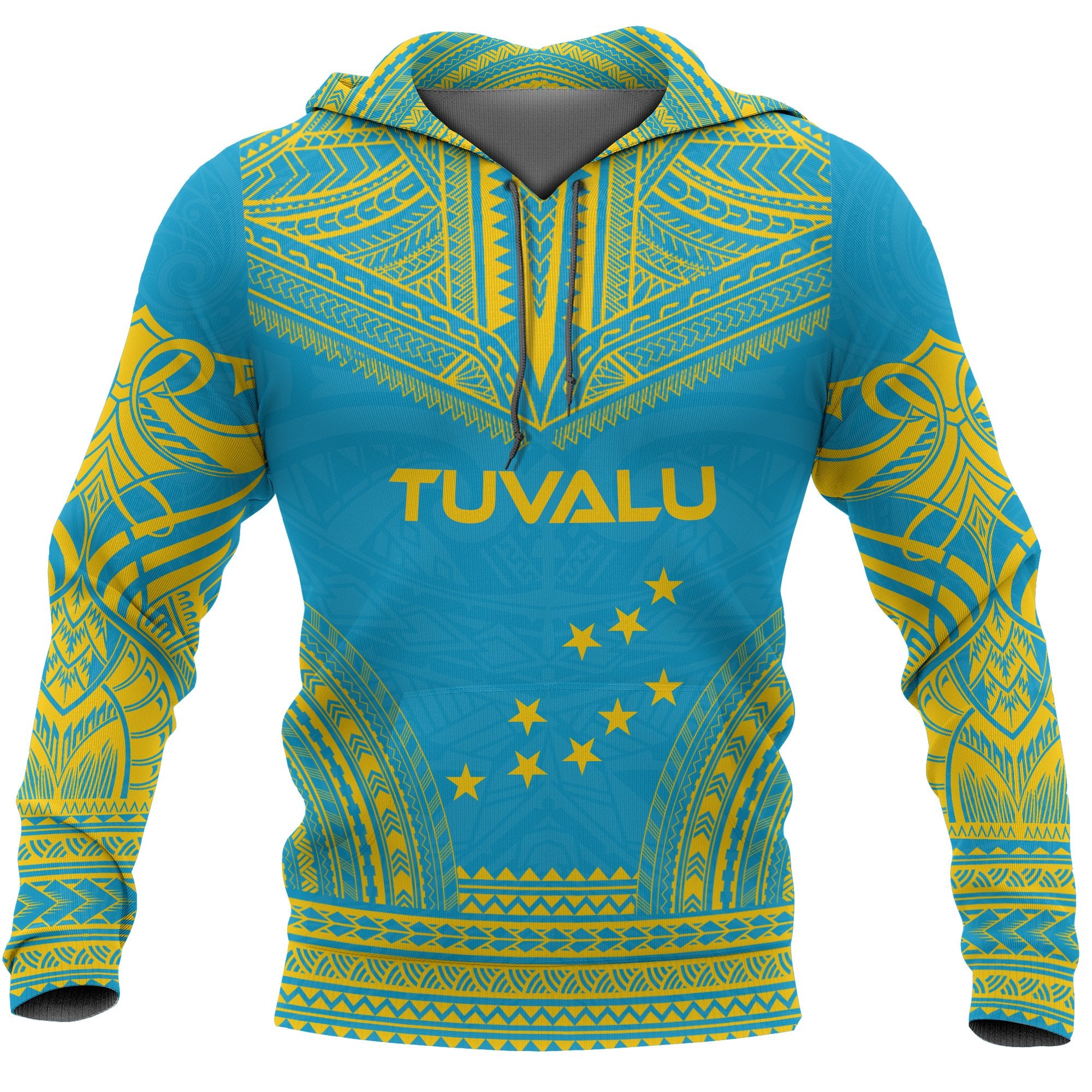 Tuvalu Polynesian Chief Hoodie Unisex Blue - Yellow - Polynesian Pride
