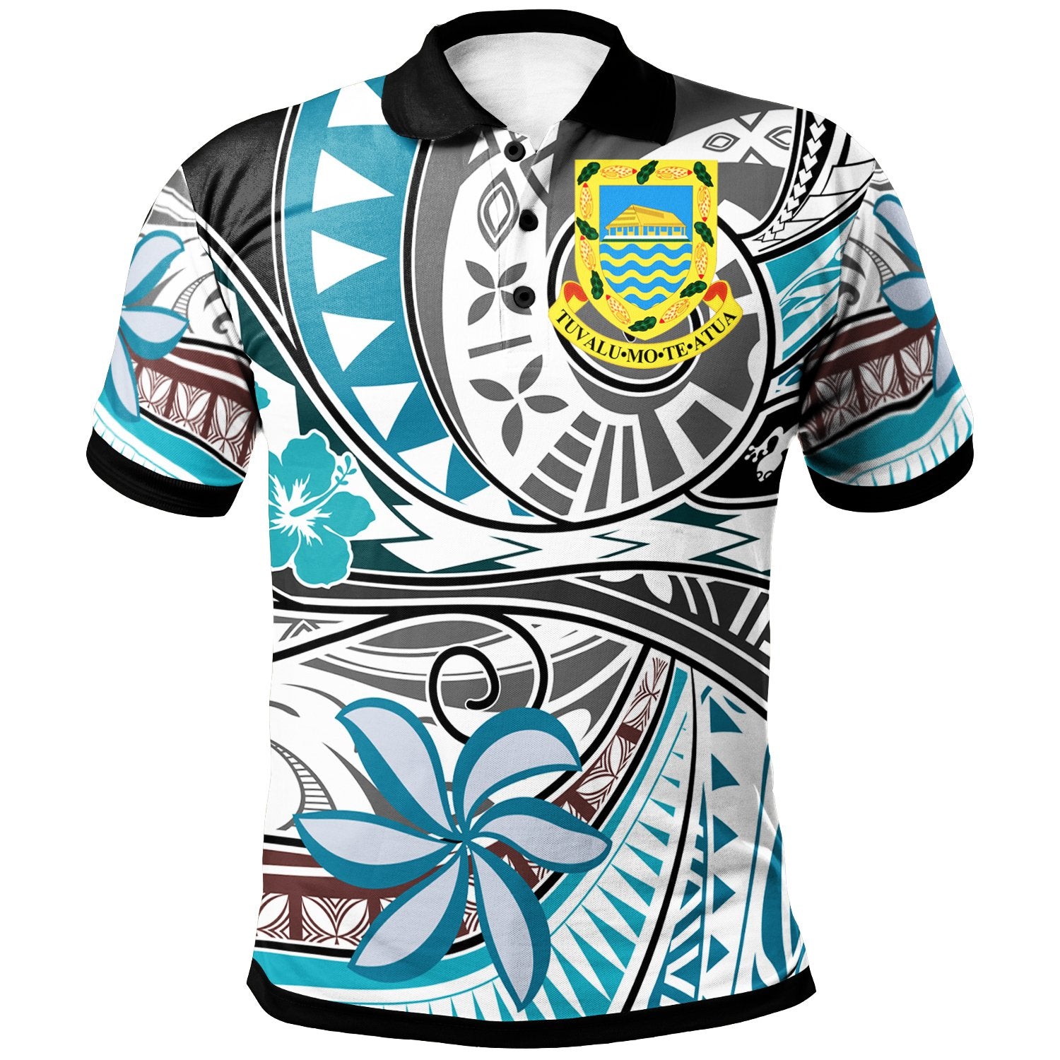 Tuvalu Polo Shirt Flower and Flow Unisex Blue - Polynesian Pride