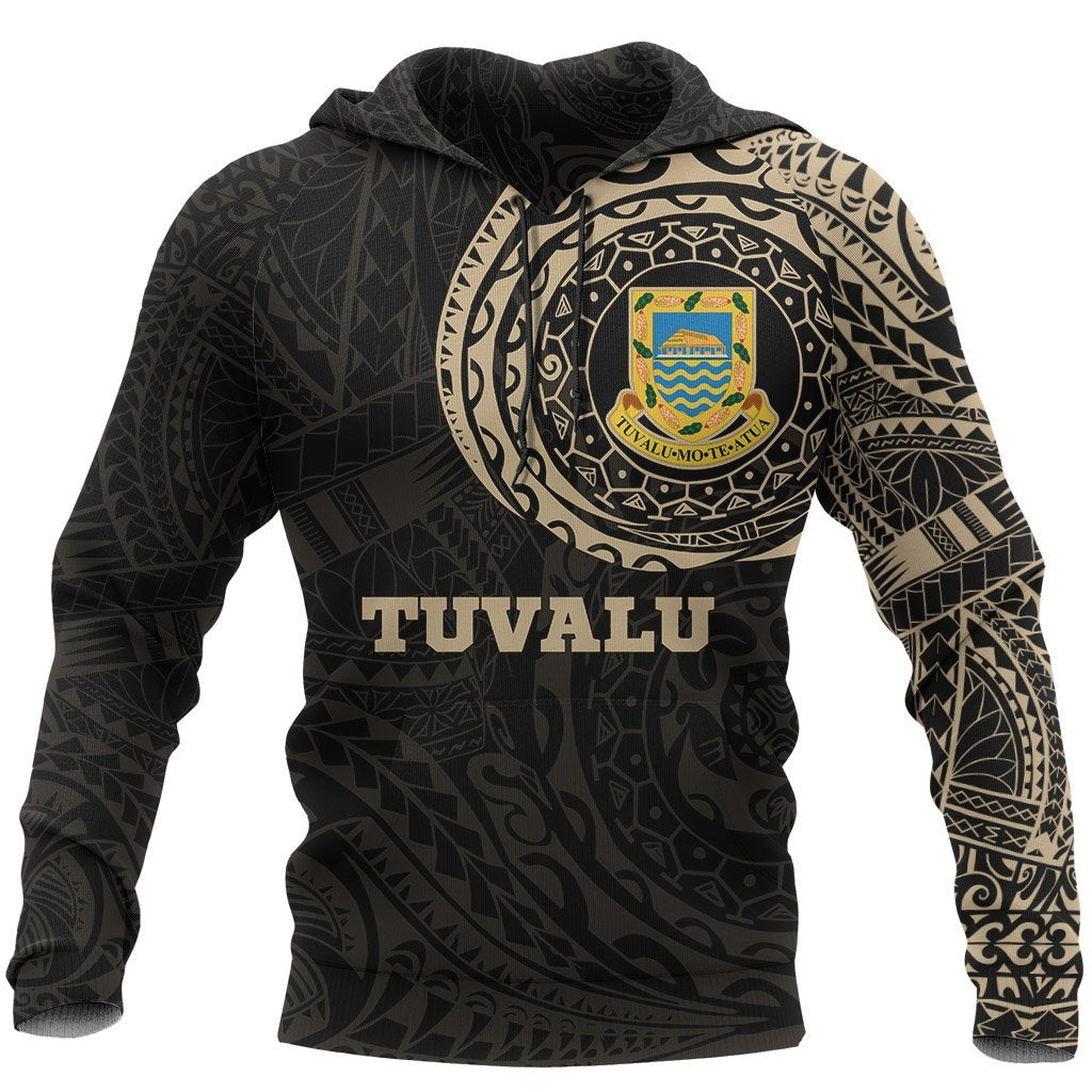 Tuvalu Hoodie Tuvalu Coat of Arms Polynesian Tattoo Style Unisex Black-GOLD - Polynesian Pride