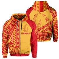 Polynesian Kakau Fish Hook Map of Hawaii Zip Hoodie KT Style Unisex Yellow - Polynesian Pride