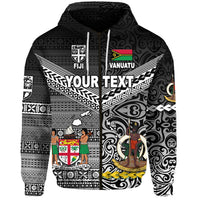 Custom Vanuatu Fiji Zip Hoodie Together Black LT8 - Polynesian Pride