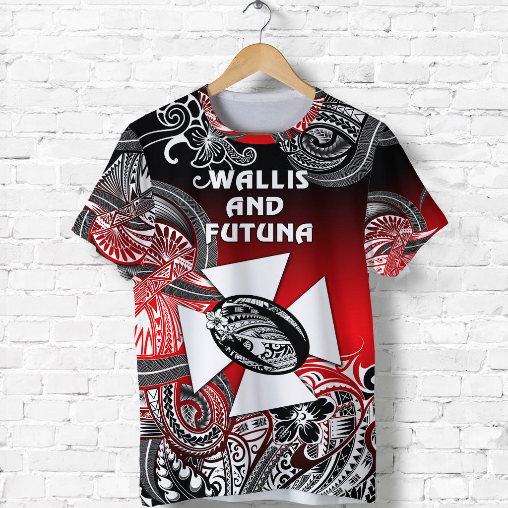 Wallis and Futuna Polynesian T Shirt Unique Style Gradient Red Black LT8 Black - Polynesian Pride