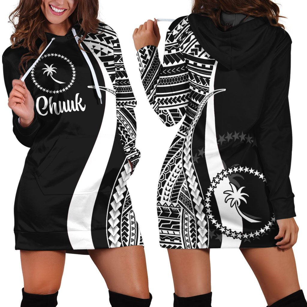 Chuuk Women's Hoodie Dress - White Polynesian Tentacle Tribal Pattern White - Polynesian Pride