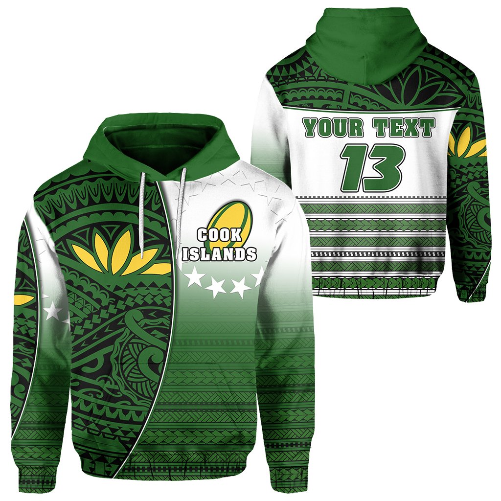 Custom Cook Islands Rugby Hoodie Impressive Version Custom Text and Number Unisex Green - Polynesian Pride