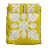 Hawaiian Royal Pattern Quilt Bed Set - Yellow - B1 Style - AH Yellow - Polynesian Pride